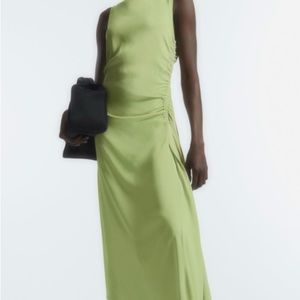 Cos pistachio green asymmetric satin midi dress NWT